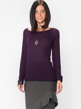 NWT Solow Women's Slash Back Top Aubergine/Black Size L